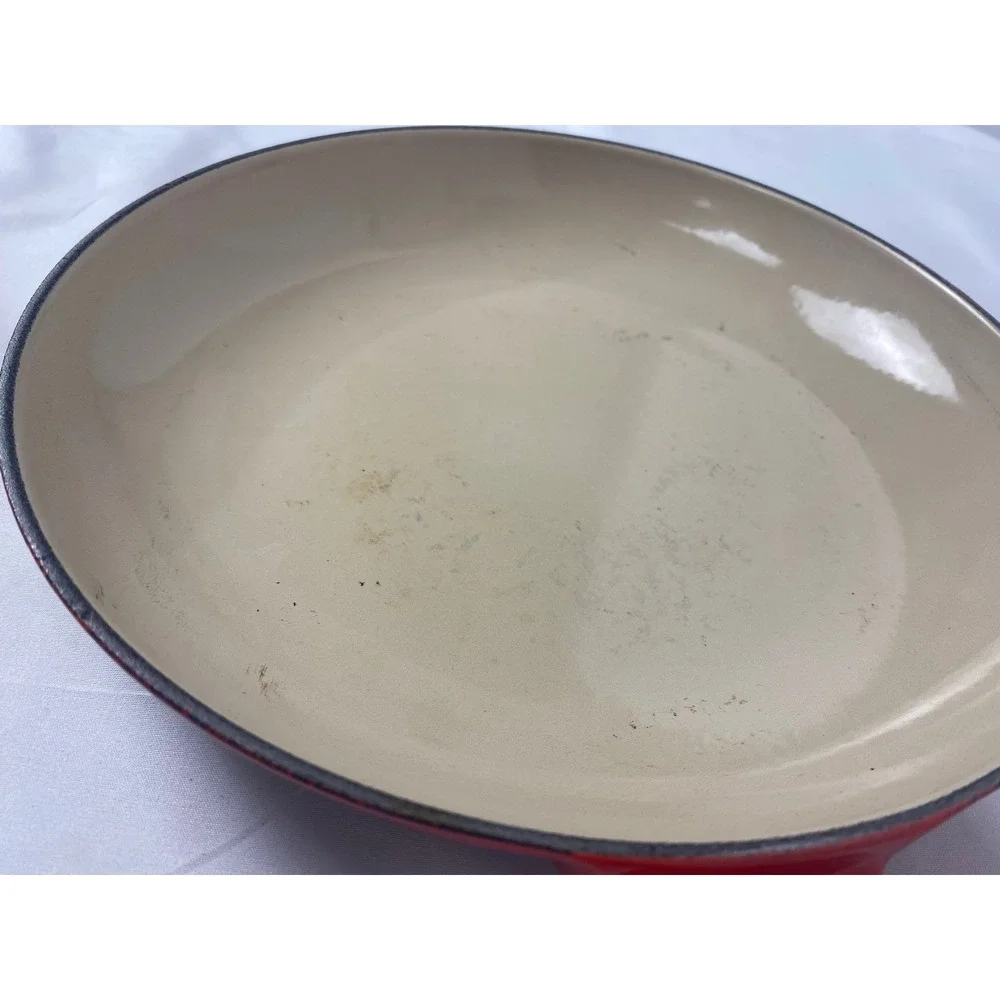 Vintage Style Le Creuset Red Skillet 9in Enameled Cast Iron Cream Interior